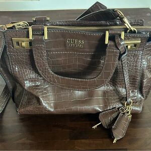 Guess Brown Crocodile Embossed Women's Bag